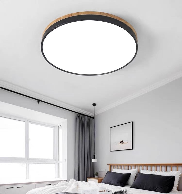 Wooden Round Shape Flush Ceiling Lights For Living Room