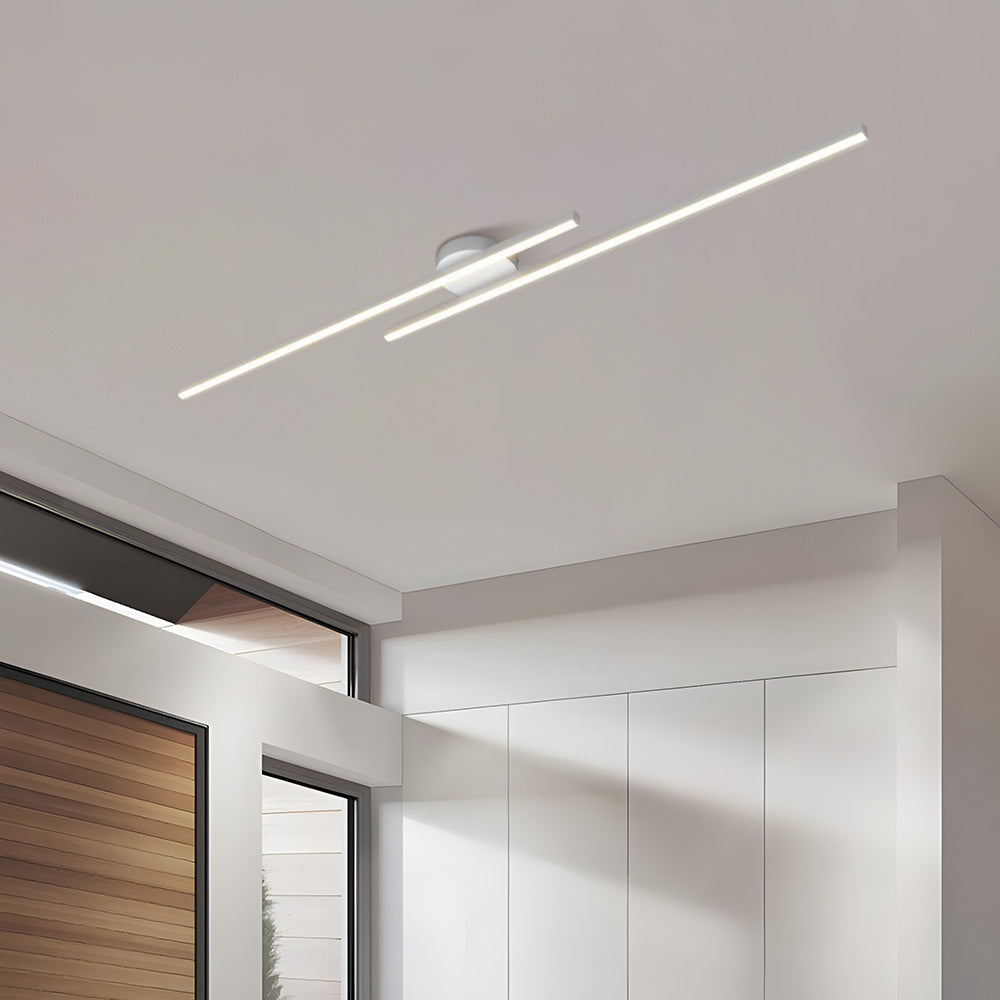 Modern Aluminium Long Strip Semi Flush Mount LED Ceiling Light For Living Room