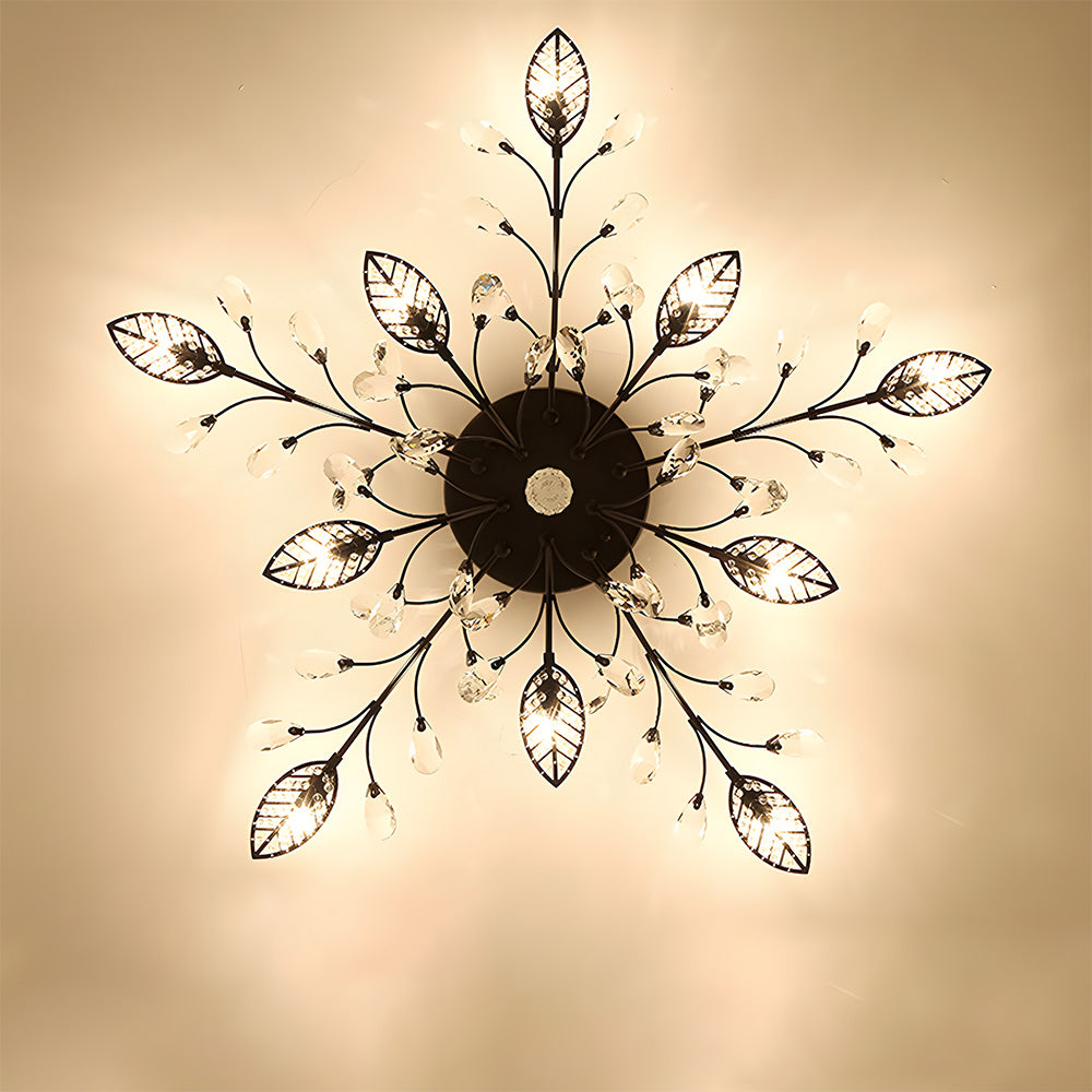 Semi-flush Crystal Flower and Leaves Ceiling lights for Living Room Bedroom