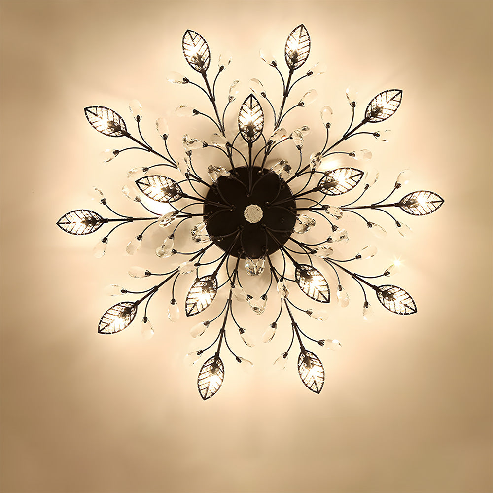 Semi-flush Crystal Flower and Leaves Ceiling lights for Living Room Bedroom