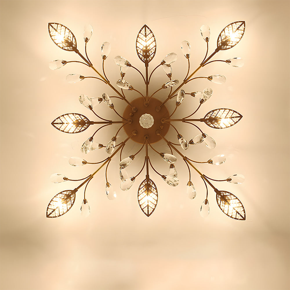 Semi-flush Crystal Flower and Leaves Ceiling lights for Living Room Bedroom