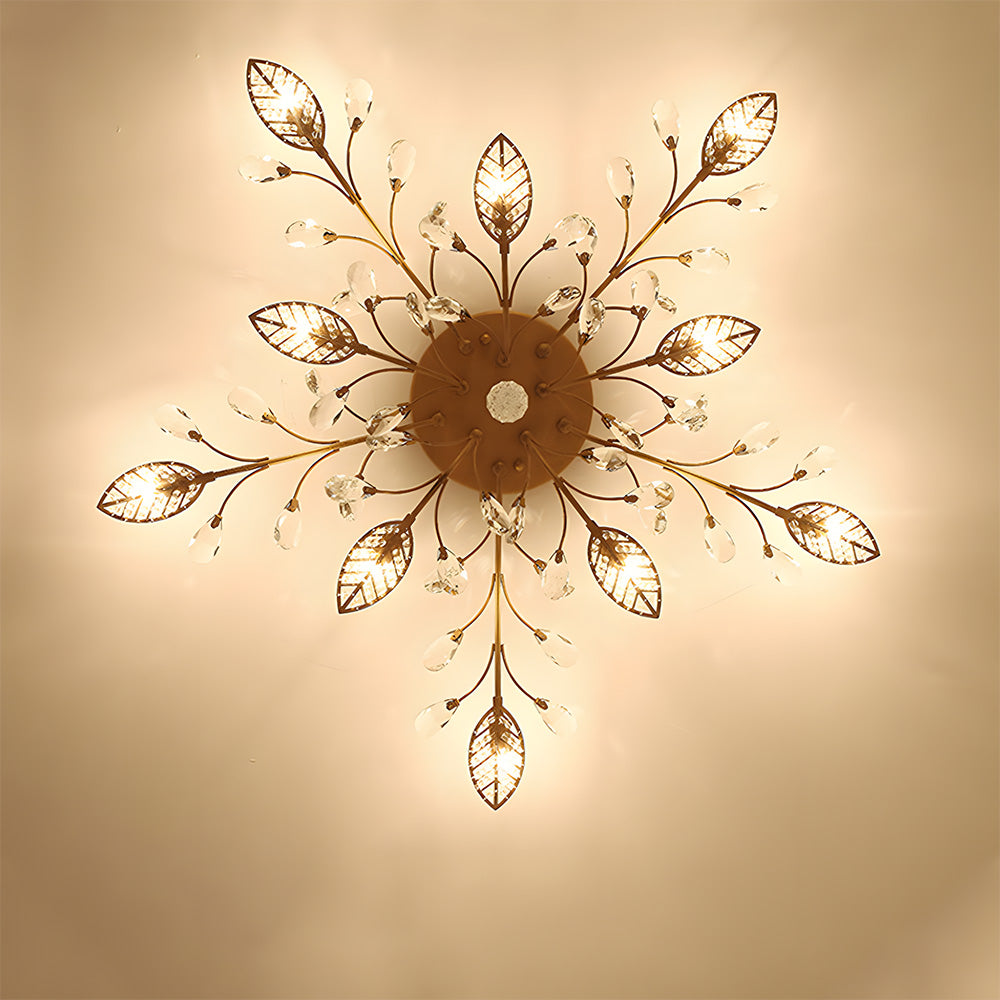 Semi-flush Crystal Flower and Leaves Ceiling lights for Living Room Bedroom