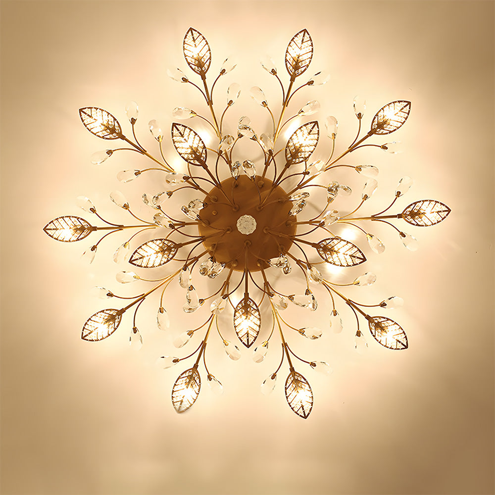 Semi-flush Crystal Flower and Leaves Ceiling lights for Living Room Bedroom