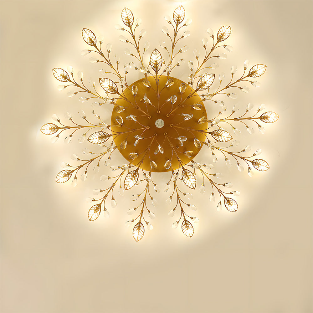 Semi-flush Crystal Flower and Leaves Ceiling lights for Living Room Bedroom