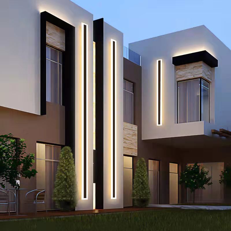 Set of 2 Modern IP65 Slim Black LED Outdoor Strip Wall Light