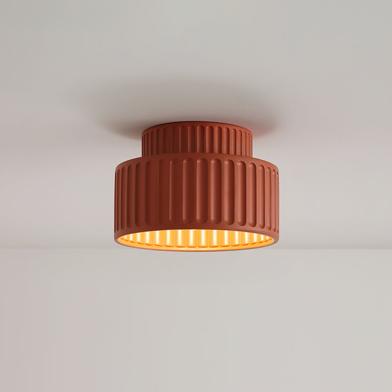 1-Light Cream Style Vintage Drum Semi Flush Mount Ceiling Lamp