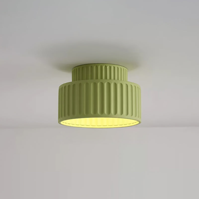 1-Light Cream Style Vintage Drum Semi Flush Mount Ceiling Lamp