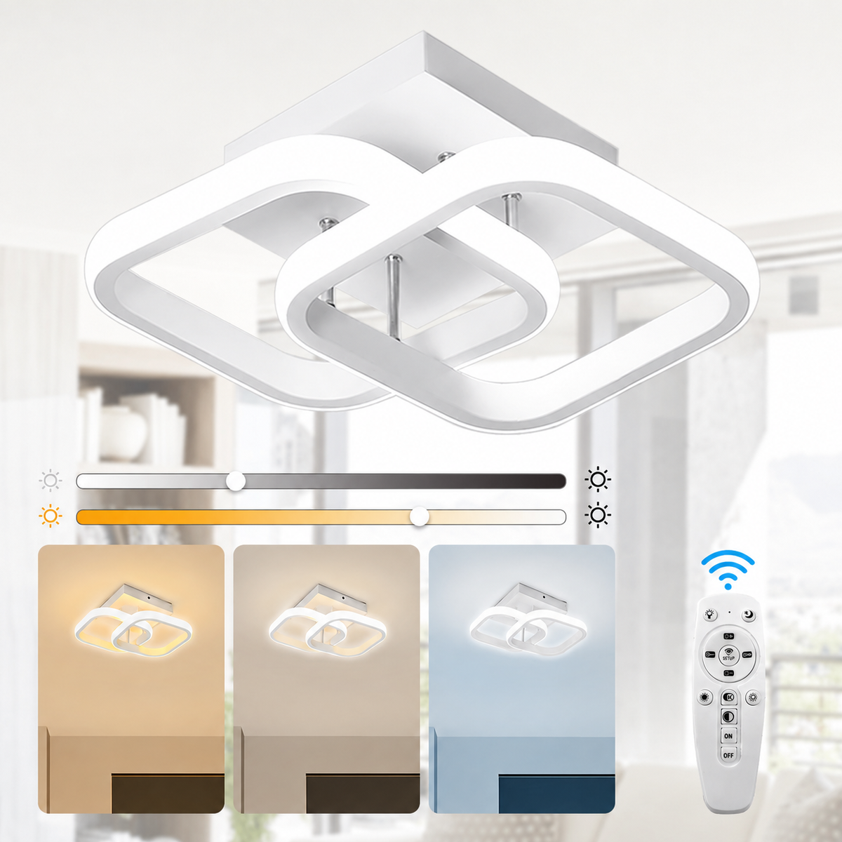 Modern Iron Dimmable Square LED Ceiling Light for Living room