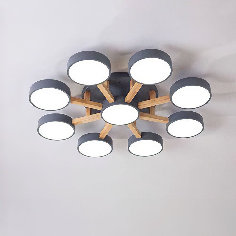Modern Iron Wood LED Bedroom Ceiling Light