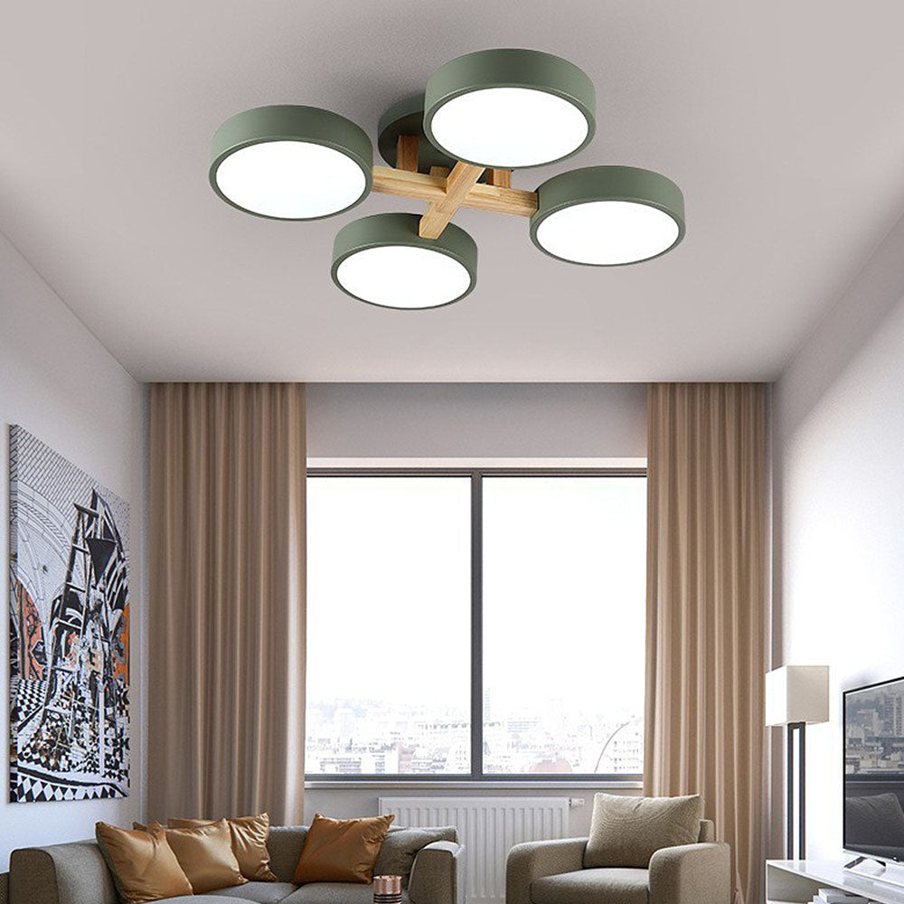 Modern Iron Wood LED Bedroom Ceiling Light