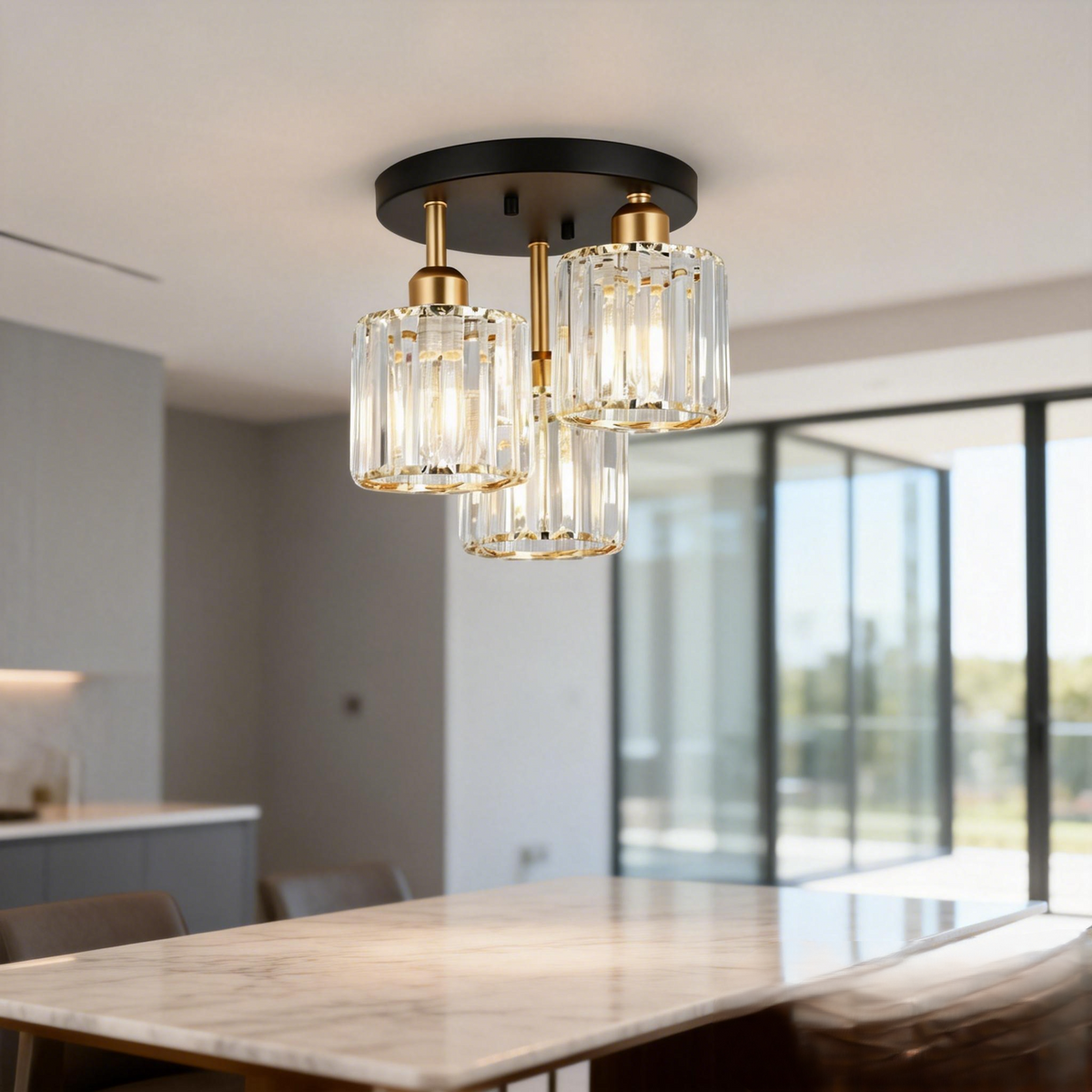 Elegant Crystal Semi Flush Ceiling Light