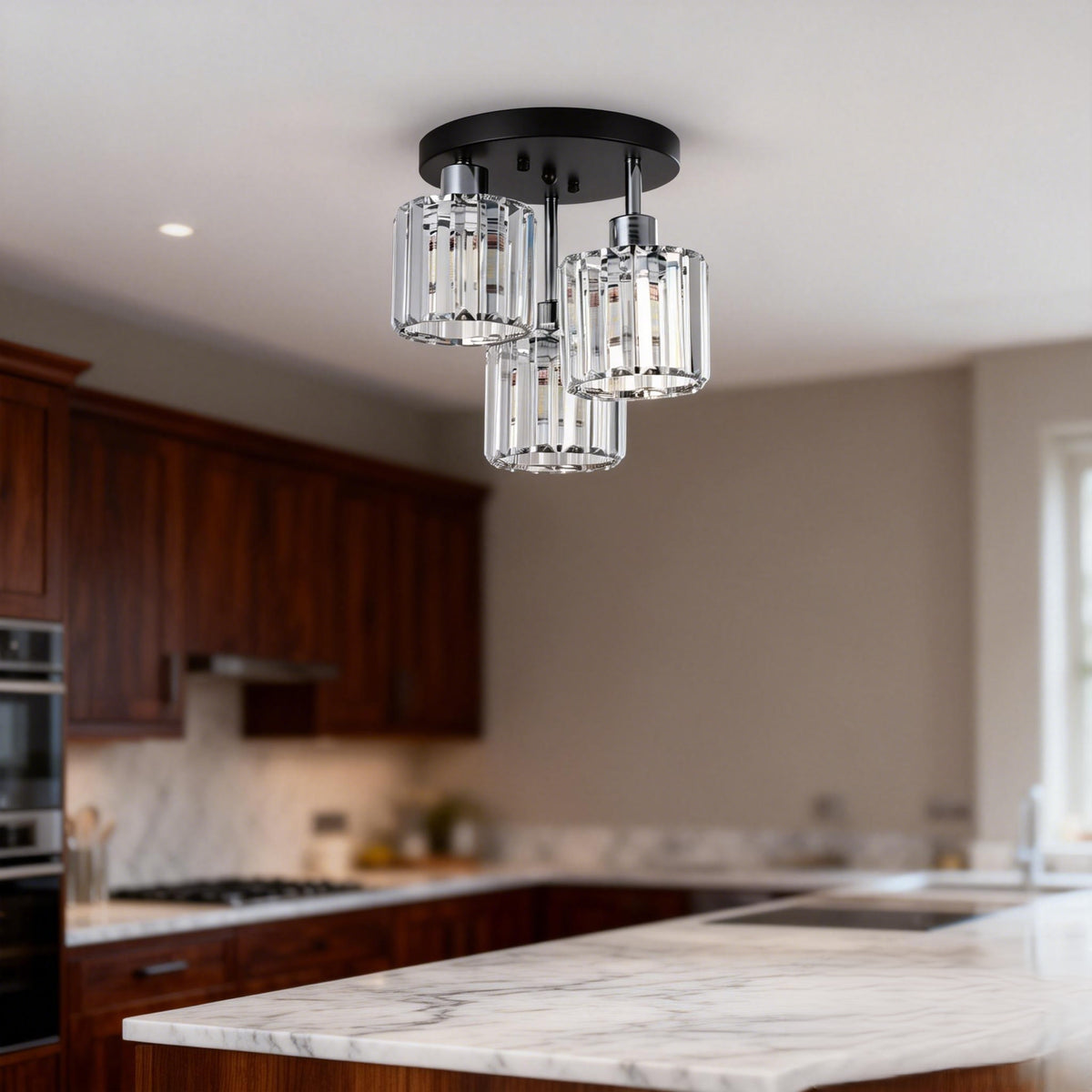 Elegant Crystal Semi Flush Ceiling Light
