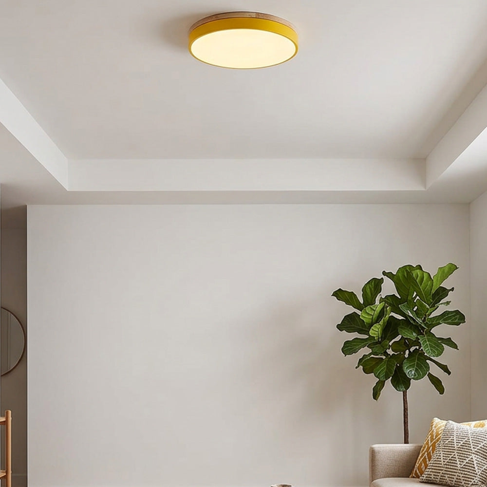 Wooden Round Shape Flush Ceiling Lights For Living Room