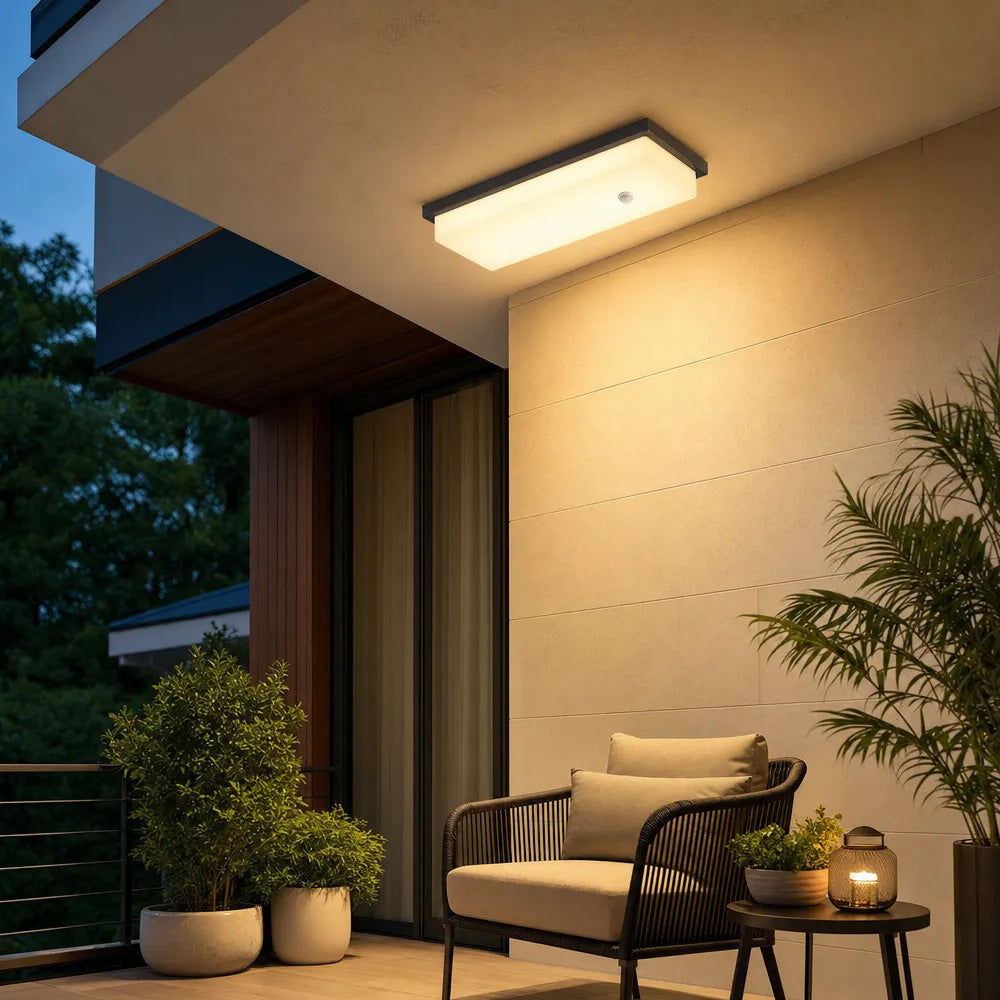 IP65 Rectangular Motion Sensor Aluminium PC Outdoor Ceiling Light for Entryway