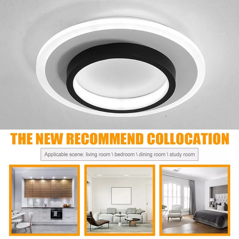 Acrylic LED Mini Ceiling Lights, black, 24cm, round, 3 Light Colors Changeable