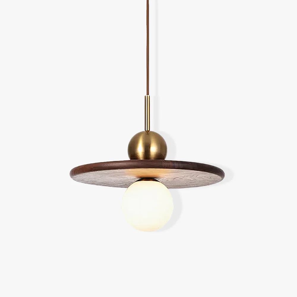Flying Saucer Walnut Round Creative Pendant Lamp