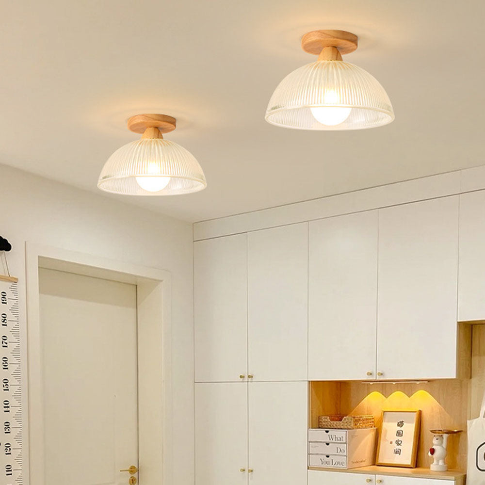 Modern Solid Wood Glass Ceiling Lamp