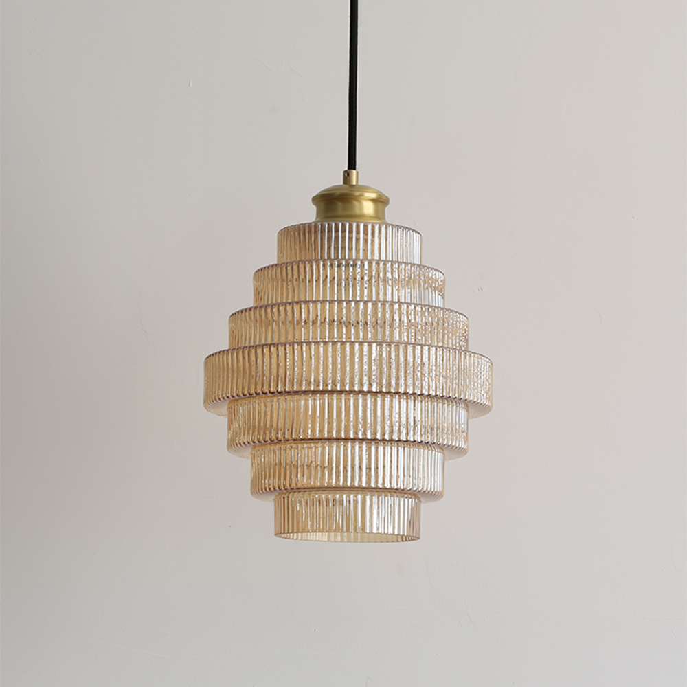 Antique Stripped Glass Brass Pendant Light