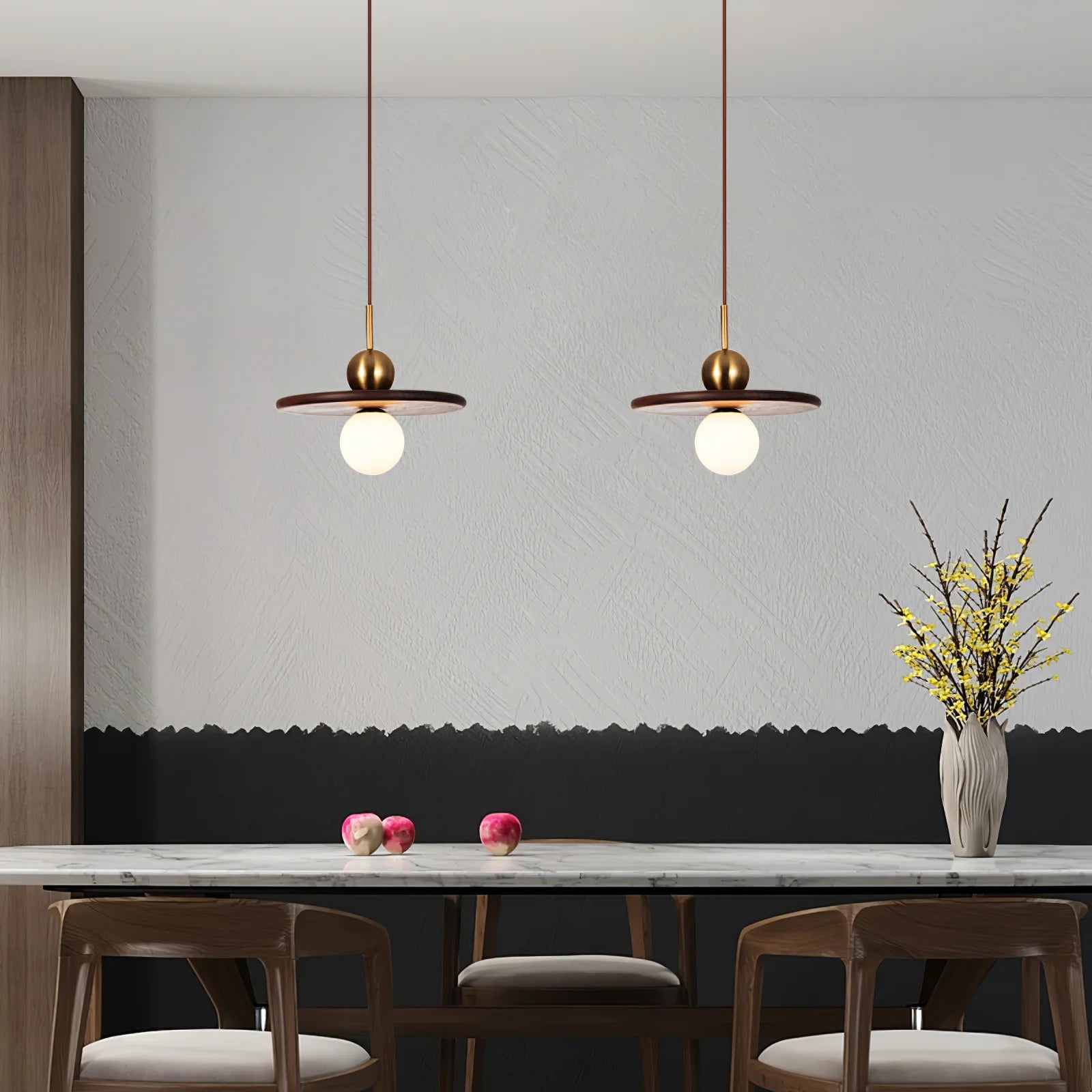 Flying Saucer Walnut Round Creative Pendant Lamp