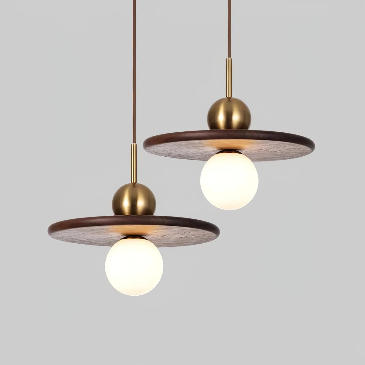 Flying Saucer Walnut Round Creative Pendant Lamp