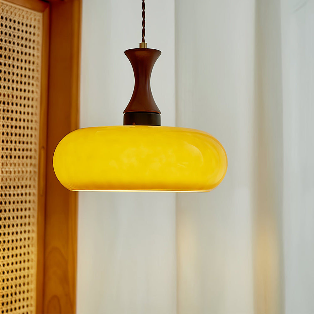 Wooden Yellow Dome Pendant Lights