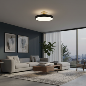 Modern LED Black Circular Semi Flush Ceiling Lights for Living Room