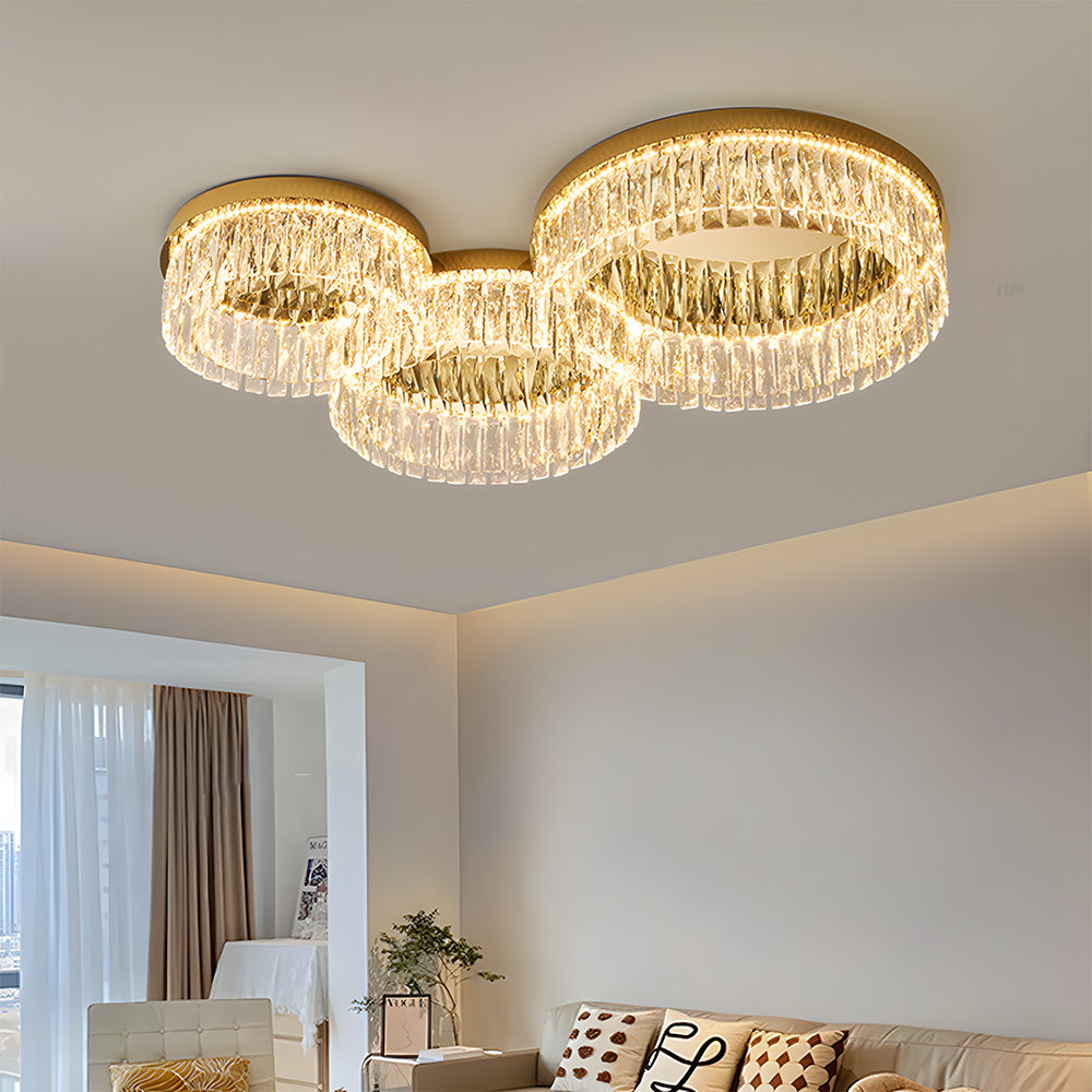 Modern Round Luxury Crystal Flush Ceiling Lights for Living Room