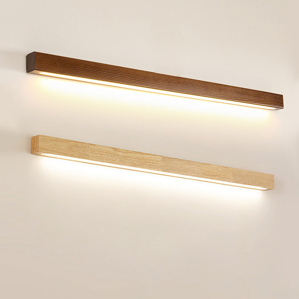 Contemporary Wood Simple Long Mirror Bathroom Wall Lighting