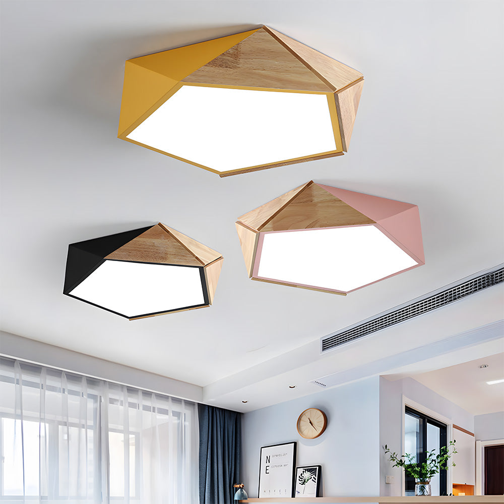 LED Dimmable Wooden Acrylic Geometric Flush Mount Ceiling Lights For Living Room