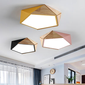 LED Dimmable Wooden Acrylic Geometric Flush Mount Ceiling Lights For Living Room