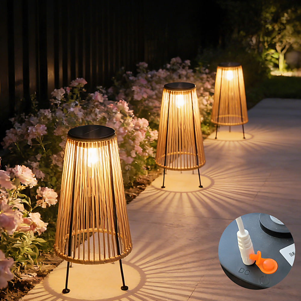 Outdoor Waterproof Solar Rattan Floor Lamps for Patio Garden Porch