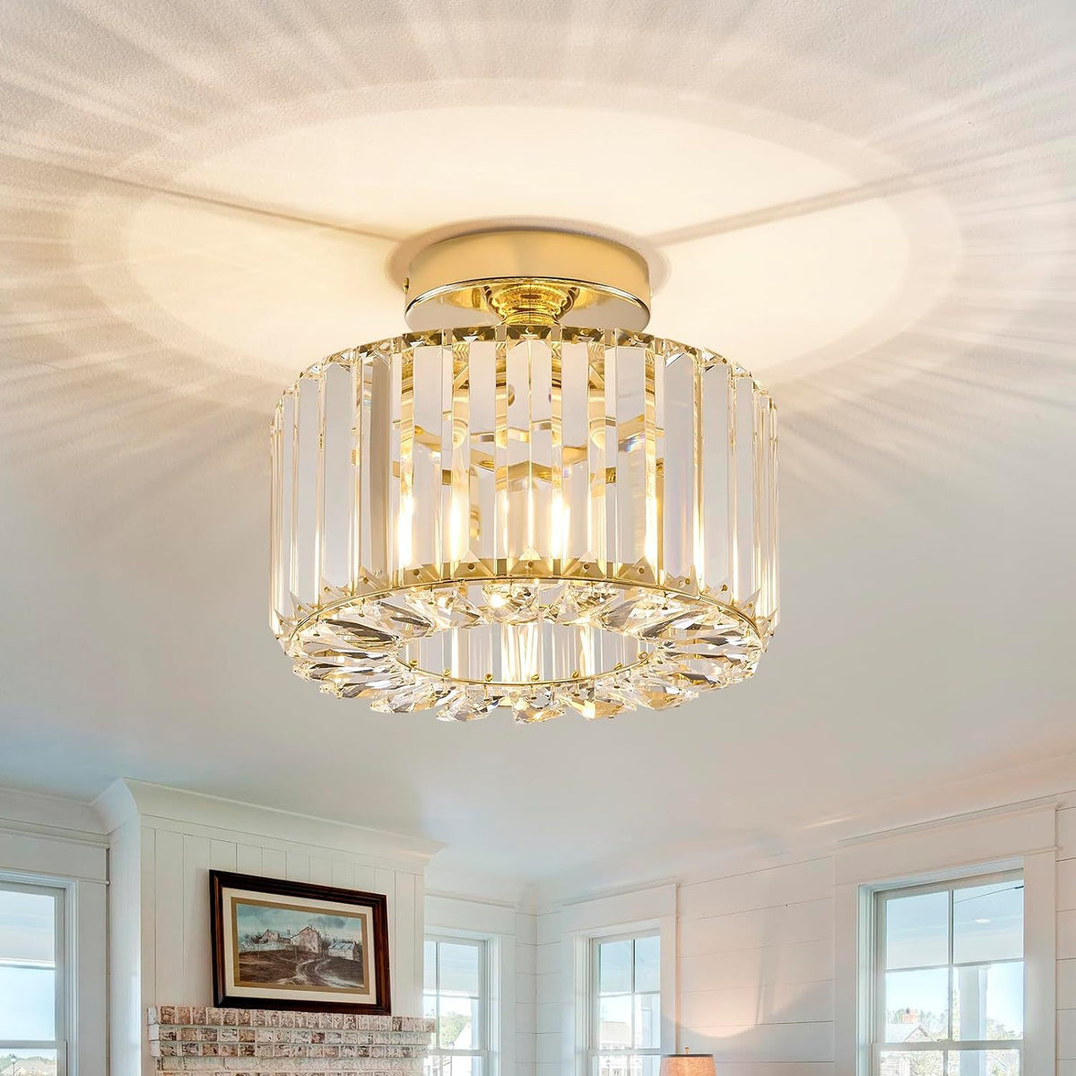 Modern Crystal Semi Flush Mount Hallway Ceiling Lamp