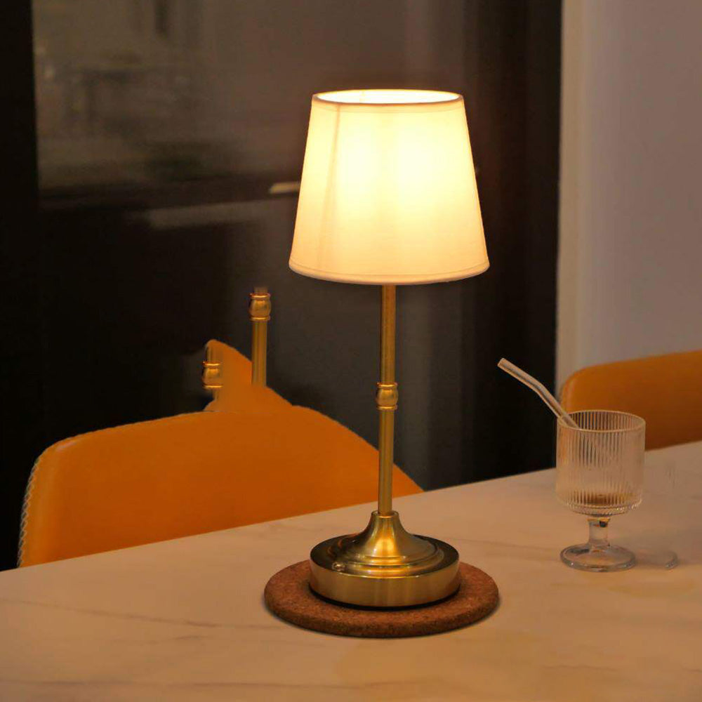 Vintage Gold Metal Bedside Table Lamps with Fabric Shade