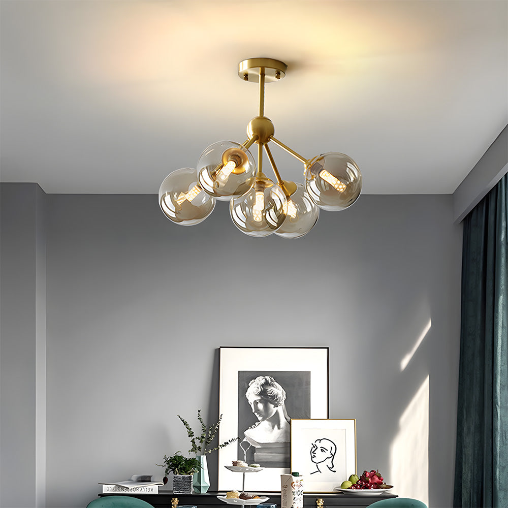 Amber Copper Glass Bubble Sputnik Pendant Light for Bedroom
