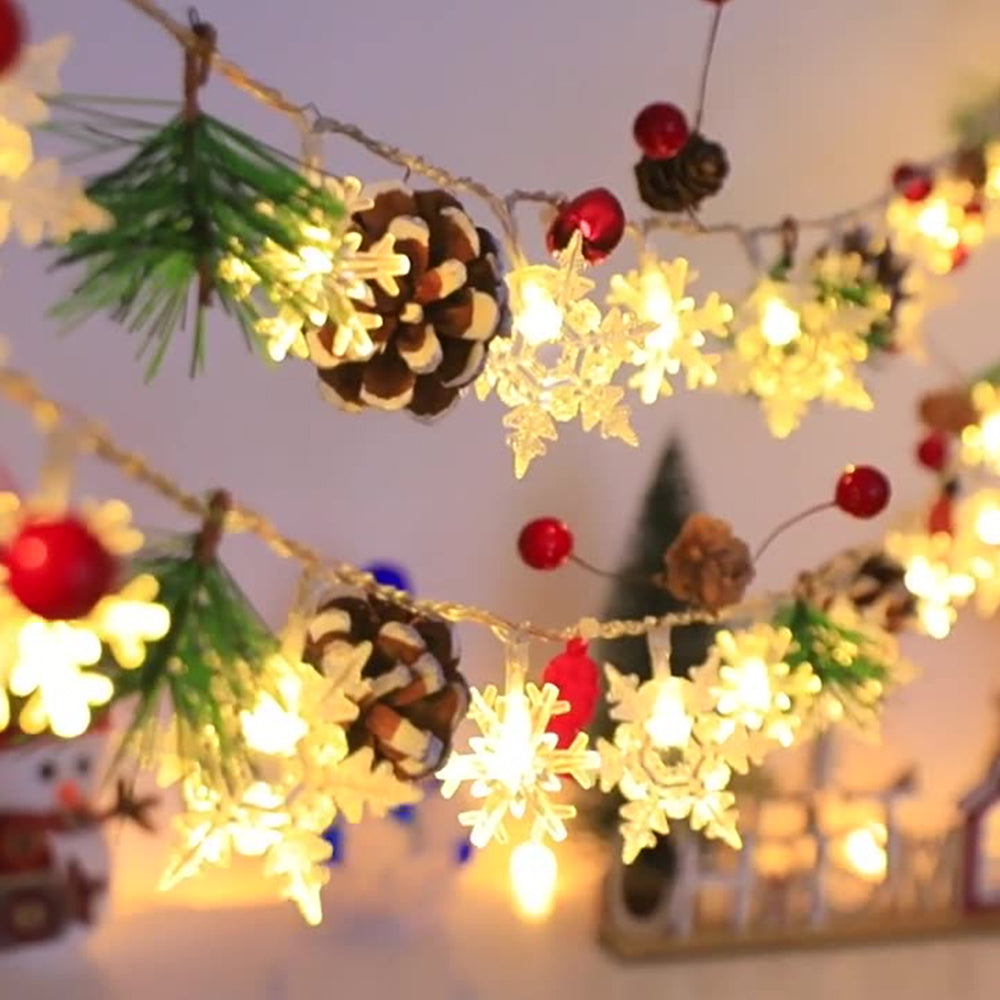 Snowflake Christmas String Lights, Christmas Decoration Lights with Pine Cone 2M 20lights