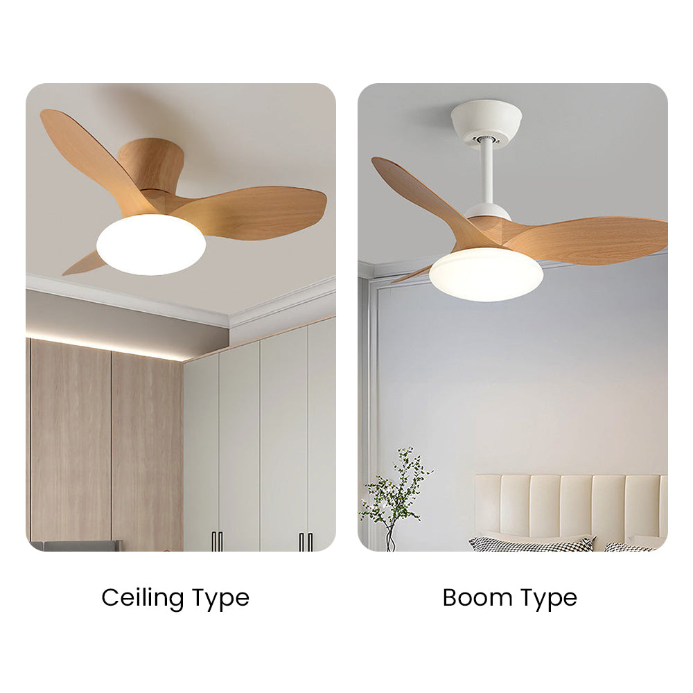 Natural Wood Simple Stylish Ceiling Fan With LED Light