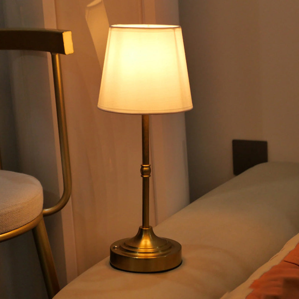Vintage Gold Metal Bedside Table Lamps with Fabric Shade