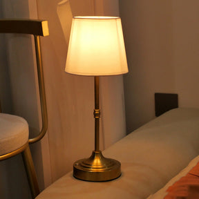 Vintage Gold Metal Bedside Table Lamps with Fabric Shade