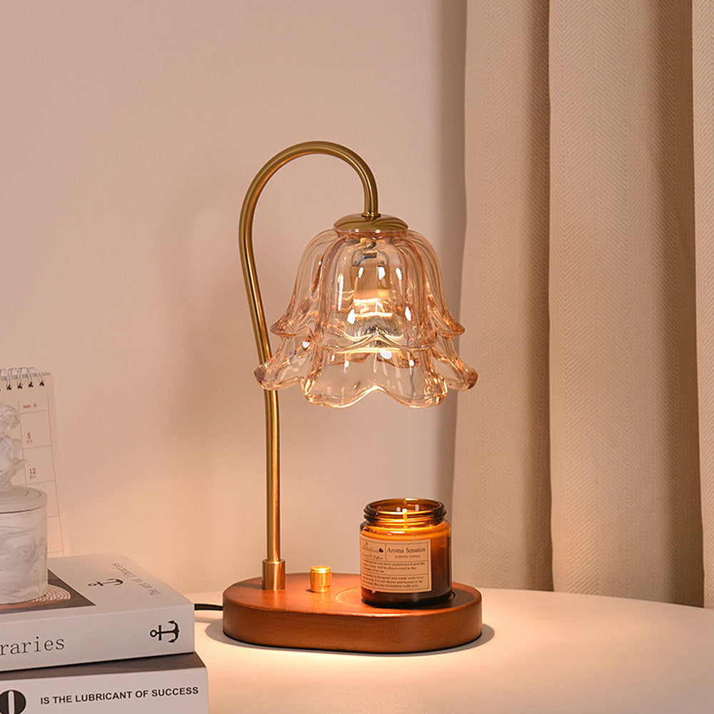 Vintage Glass Flower Shape Wood Lamp Table