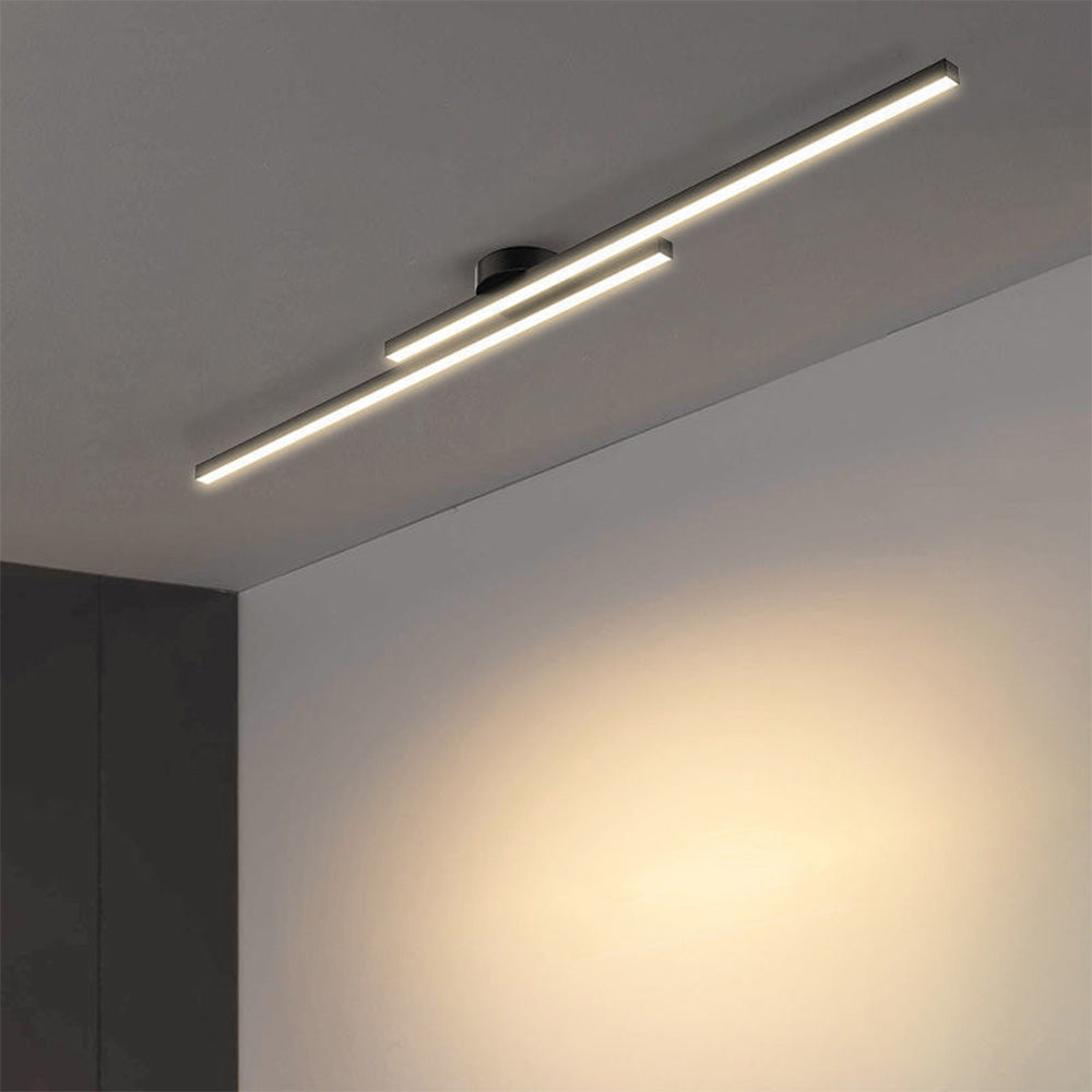 Modern Aluminum Long Strip Semi Flush Mount LED Ceiling Light For Living Room