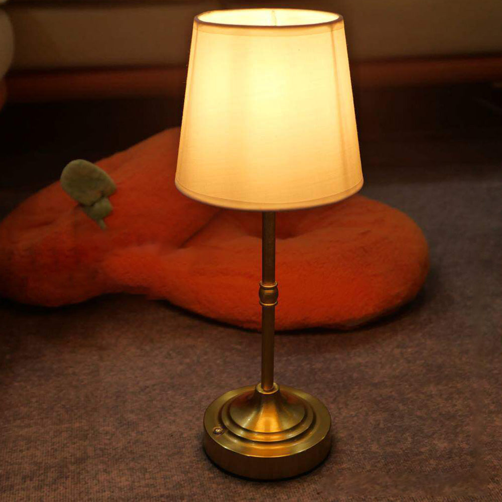 Vintage Gold Metal Bedside Table Lamps with Fabric Shade