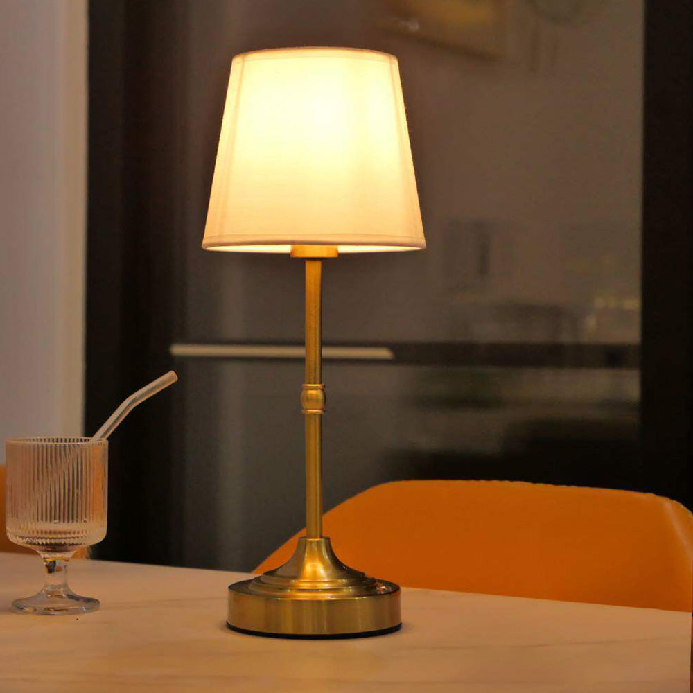 Vintage Gold Metal Bedside Table Lamps with Fabric Shade