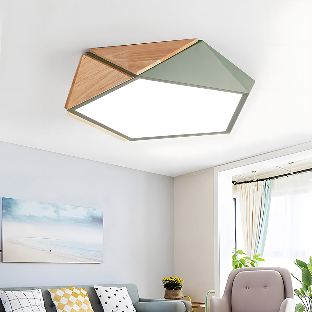 LED Dimmable Wooden Acrylic Geometric Flush Mount Ceiling Lights For Living Room
