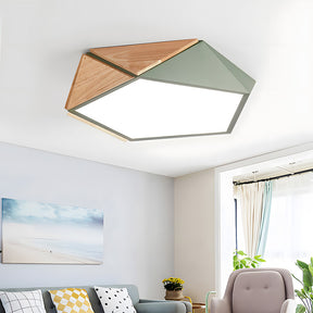LED Dimmable Wooden Acrylic Geometric Flush Mount Ceiling Lights For Living Room
