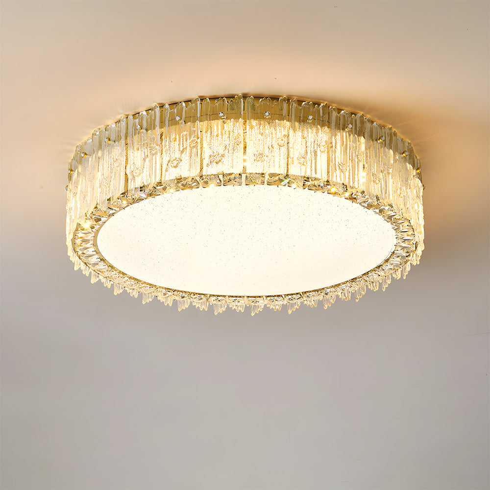 Circular Gold Stainless Steel Crystal Flush Ceiling Light for Living Room