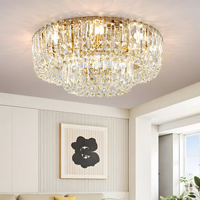 Luxury Multi-Tier Crystal Gold Flush Mount Ceiling Light for Living Room