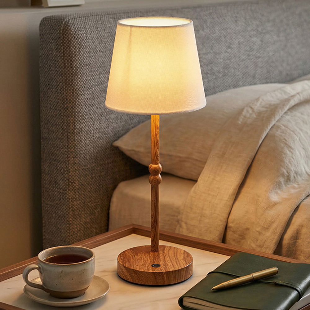 Nordic Vintage Fabric Rechargeable Dimmable Touch Table Lamp for Bedroom