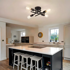 Sputnik Black Semi Flush Mount Ceiling Light for Farmhouse Kitchen Dining Room Hallway