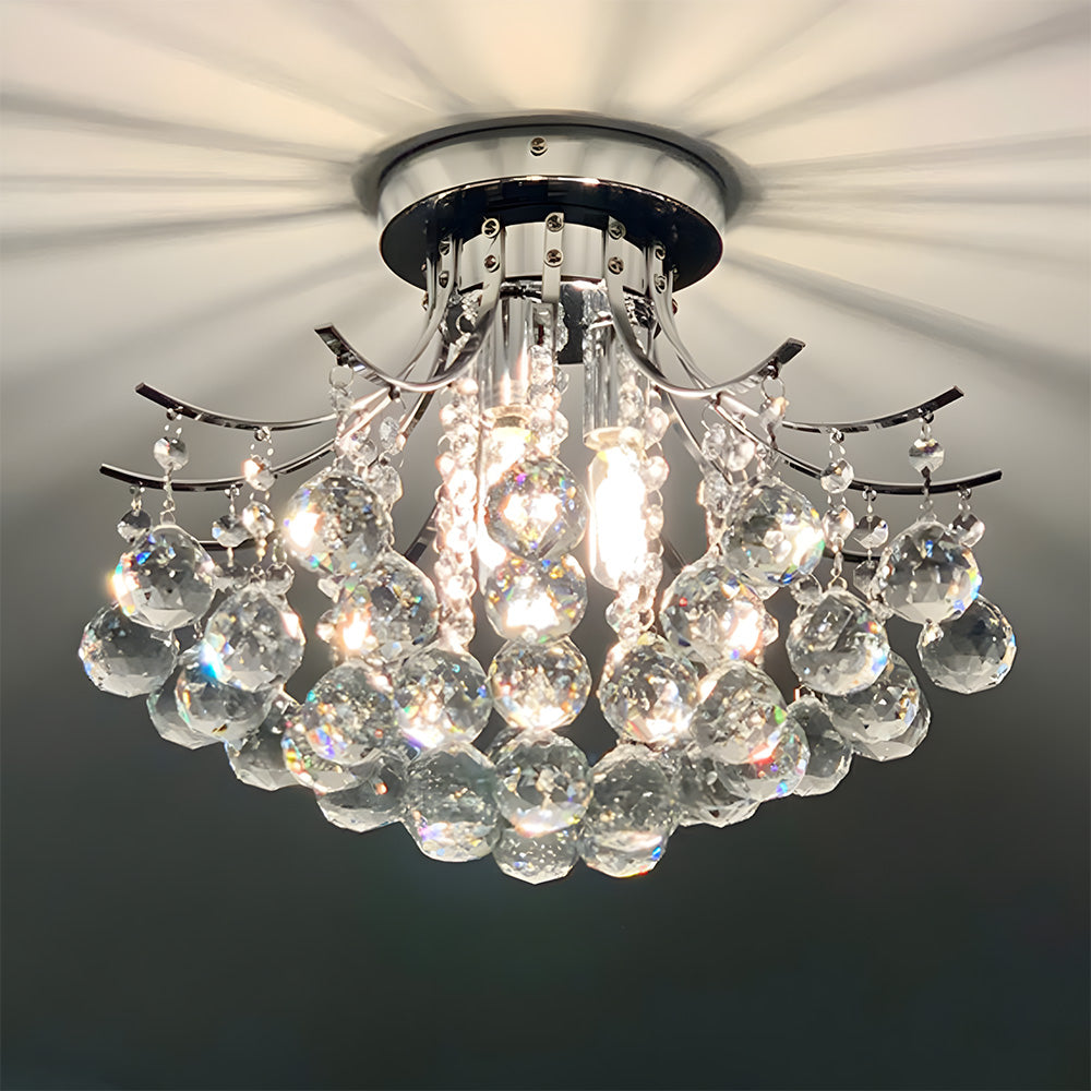 Silver Crystal Bouquet Semi-Flush Ceiling Light for Hallway