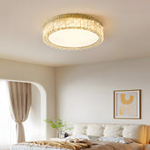 Circular Gold Stainless Steel Crystal Flush Ceiling Light for Living Room